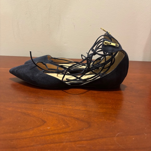 J. Crew Suede Lace Up Pointed Toe Flats in Navy Size 8 - Picture 3 of 8